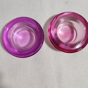 2 Glass Tea Light Candle Holders Cranberry & Purple